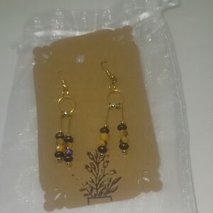 Elegant Gold and Brown Beaded Earrings